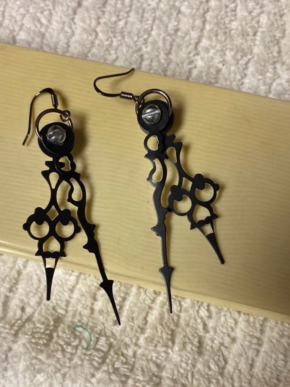 Black Serpentina Noir Clock-Hand Drop Earring with Clear Stone